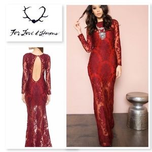 For Love and Lemons Ehtereal Red Lace Maxi Dress